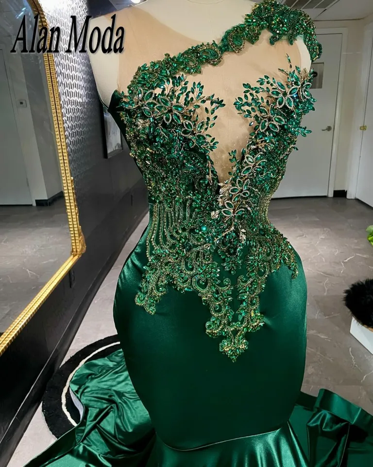 Crystal Dark Green Prom Dresses 2025 Black Girl Beaded Mermaid Evening Gowns Sheer Neck Elegant Wedding Party Wear Customized - AliExpress 320 Crystal Dark Green Prom Dresses 2025 Black Girl Beaded Mermaid Evening Gowns Sheer Neck Elegant Wedding Party Wear Customized - AliExpress 320