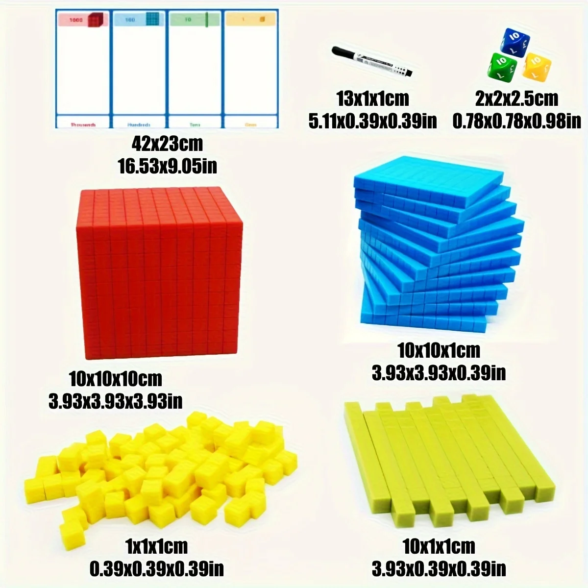 131PCS Base Ten Blocks Toys For Math Plastic Base 10 Math Manipulatives Number Blocks Kids Learning Counting Cubes Toys