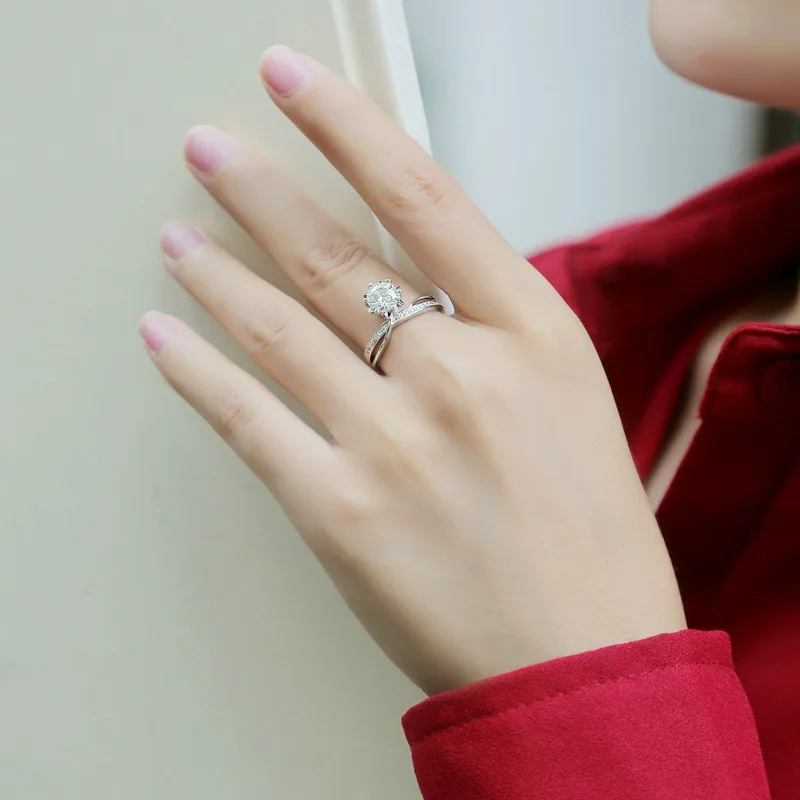 Nabest Trend Jewelry Women VVS D Color 1 CT Moissanite Diamond Adjustable Rings Wedding Engagement 925 Silver Finger Ring