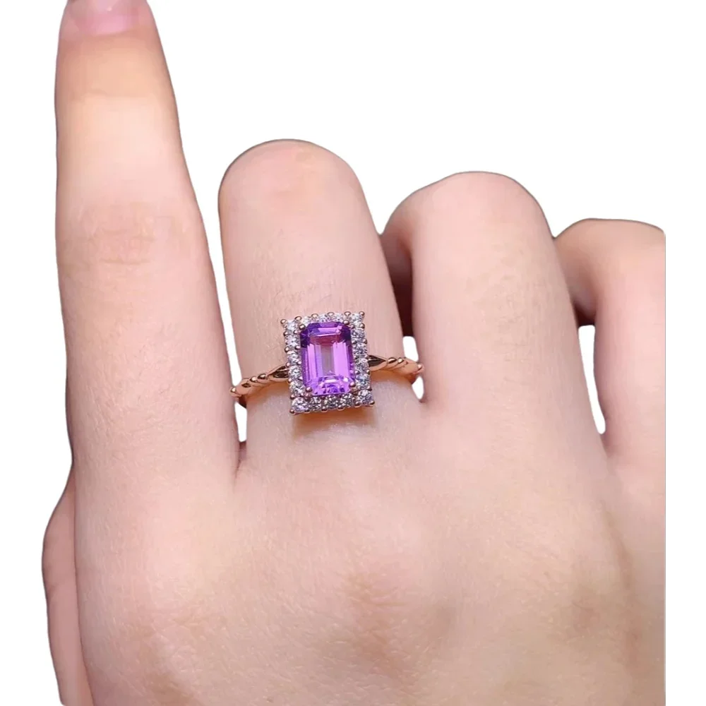 

KJJEAXCMY 925 Sterling Silver Natural Colored Gemstone Amethyst Women's Ring Girl's Party Birthday and Christmas Gift