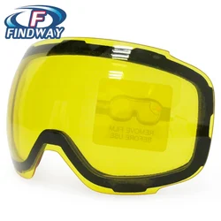 findway Spherical Anti-Fog UV400 Yellow Magnet Night Skiing Lens for Snowboard A3 Ski Goggles use at weak Light Weather Cloudy