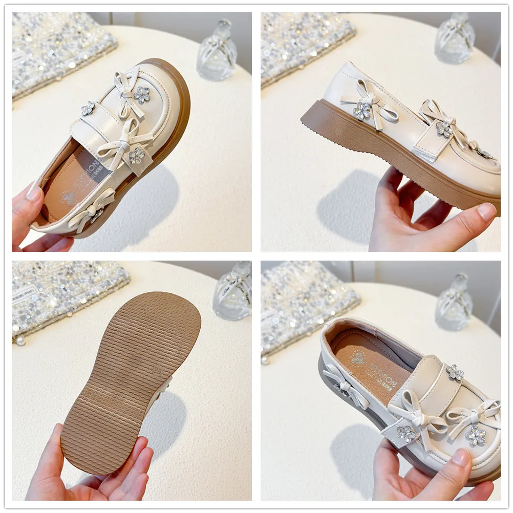 Leather Mary Jane Shoes for Girls with Floral Bow