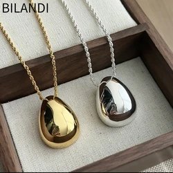Bilandi Fashion Jewelry Simple Delicate Design Smooth Metal Teardrop Pendant Necklace For Women Female Party Gift Dropshipping