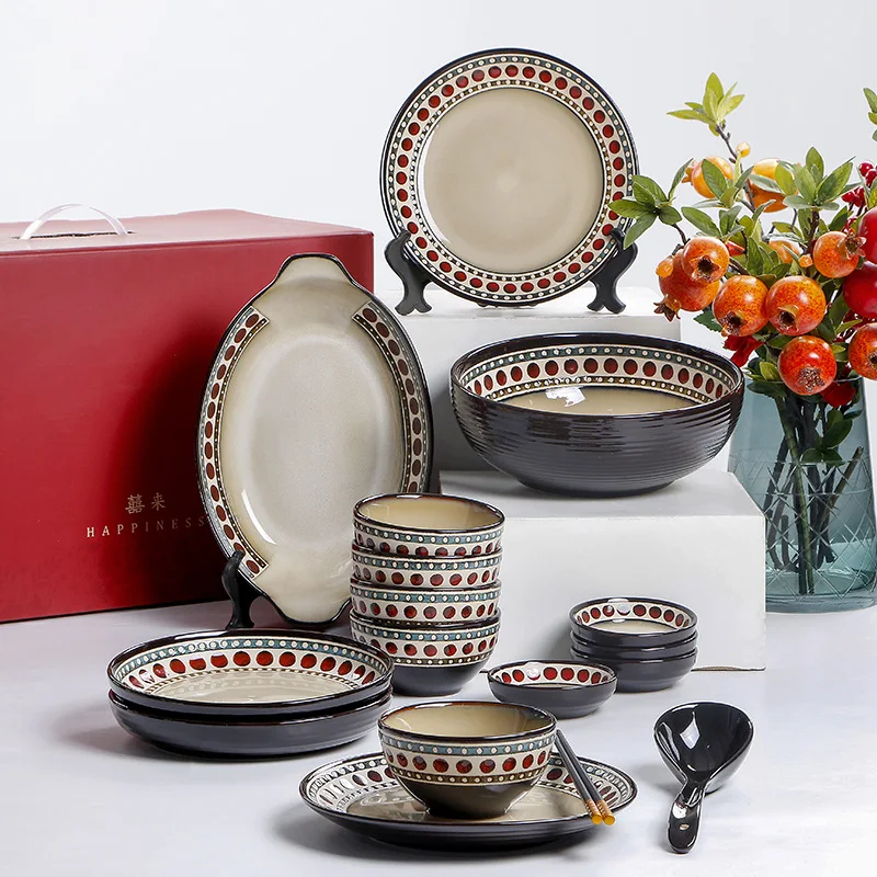 

Household Ceramic Combination Set Modern Tulip Bowl and Plate Tableware Underglaze Colored Kitchen Dinnerware Sets Plates Dinner