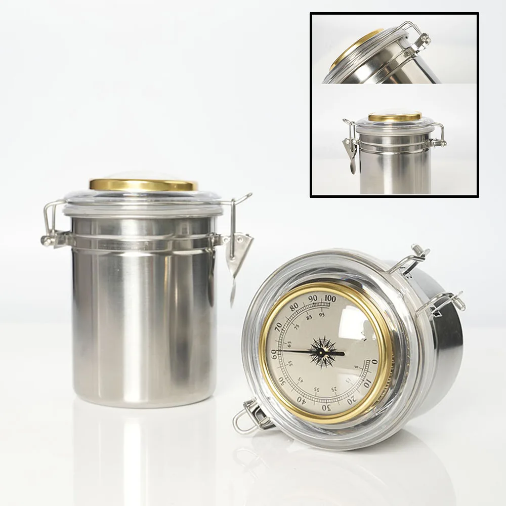 Stainless steel moisturizing jar with thermometer display moisturizing sheet for storing tobacco cigars savings jar gift box tobacco humidor jar