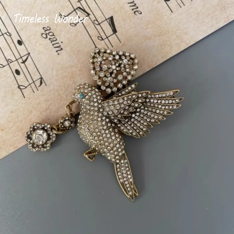 

Timeless Wonder Retro Zircon Peace Dove Brooch Pins for Women Designer Jewelry Punk Runway Gift Sweet Cute Rare Top Vintage 1468