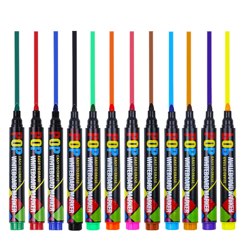 Marker Pens 8/12 Colour POP Whiteboard Marker Set Erasable Refillable Safety Non-Toxic High Capacity Office Conferencing Educational Items