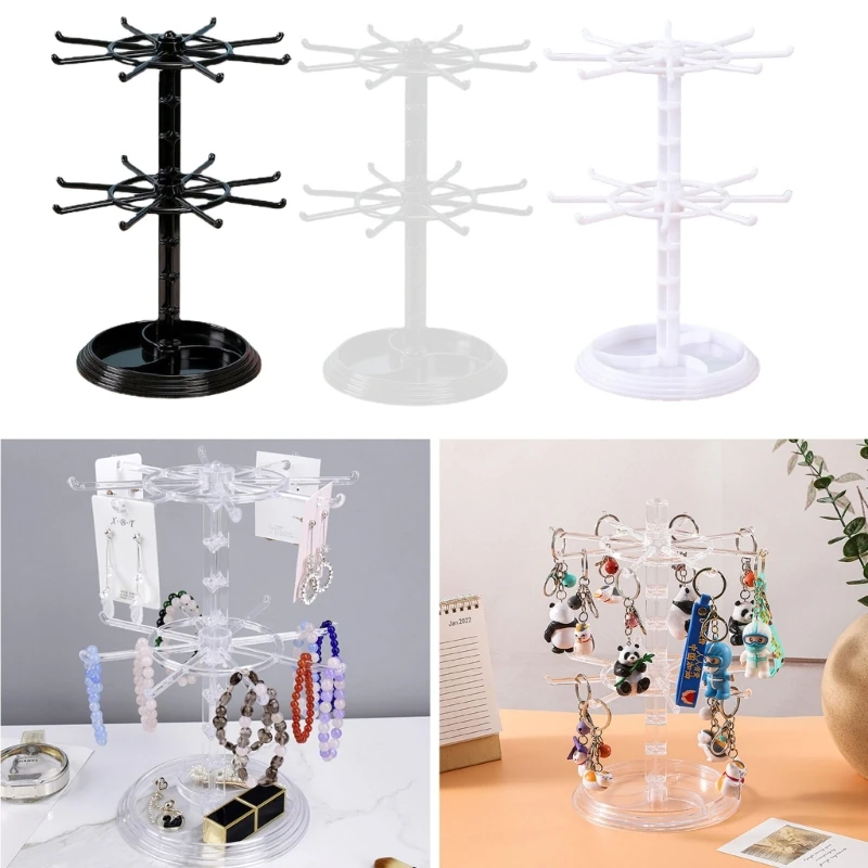 

Jewelry Rotating Ring Display Holder Organizer Necklace Keychain Shelf Home Storage Rack For Earrings Watch Showcase