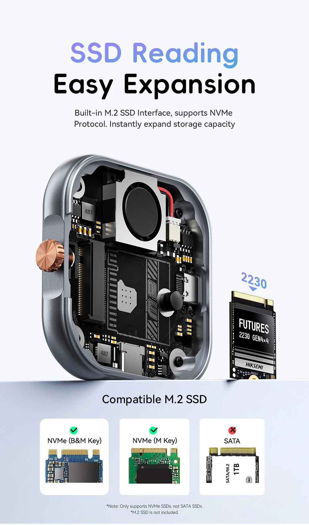 Magnetic Hard Drive Enclosure Tpye C M.2 2230 NVME SSD Docking Station USB3.2 Ge