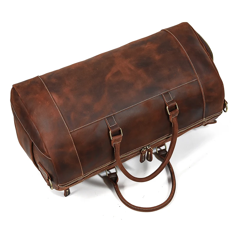 22′ Men’s Genuine Leather Travel Duffle Bag With Shoe Pocket