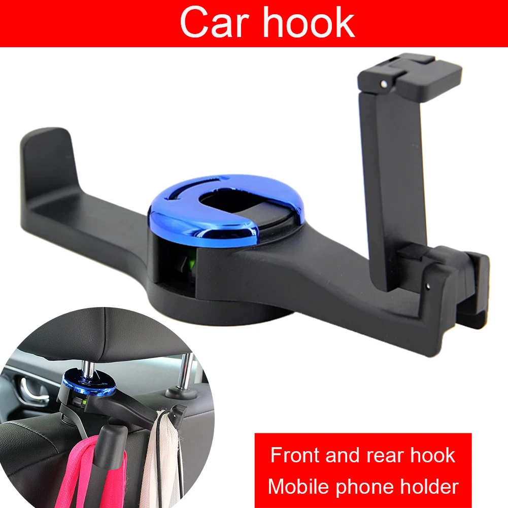 Multi-function 2 in 1 Auto Car Headrest Hooks Car Seat back Hook Phone Mount Holder Fastener Seat Back Hanger Clips 