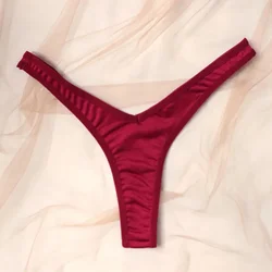 Women's Sexy V Waist Thong - Breathable Low Waist Bikini Panties - M (Wine red)