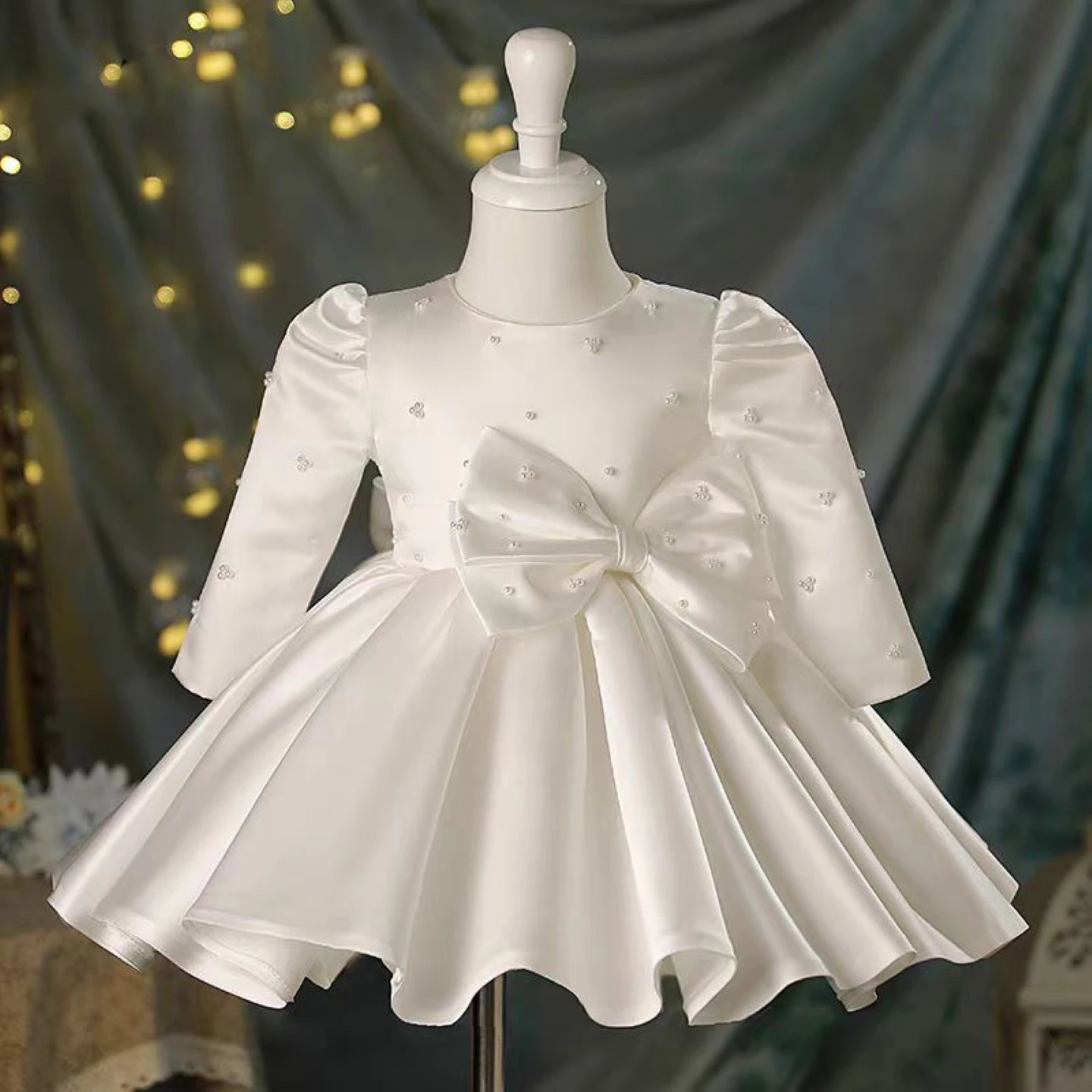 Dreamy Vow J759 Elegant White Baby Girl Dress With Bow for Kids Wedding Birthday Party First CommunionKnee Length Ball Gown