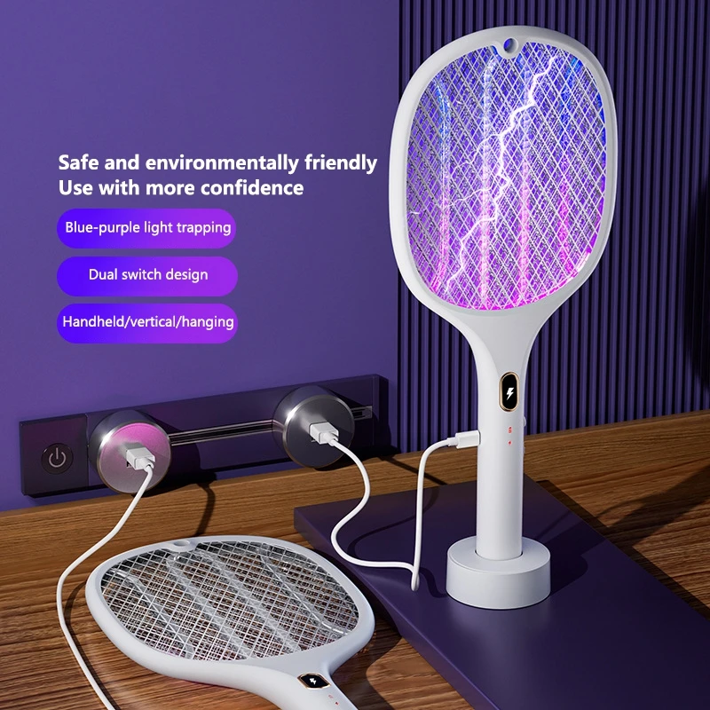 Multi Functional Bug Zapper Racket Usb Rechargeable Mosquito Killer Safe 3 In 1 Electric Mosquito Swatter Pest Control Supplies