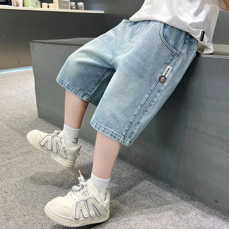 Boys Denim Shorts Teen Boys Casual Knee-Length Jeans Teenage Child Blue Denim With Y2K Fashion Style Trousers Toddler Ages 4-14Y - Image 5