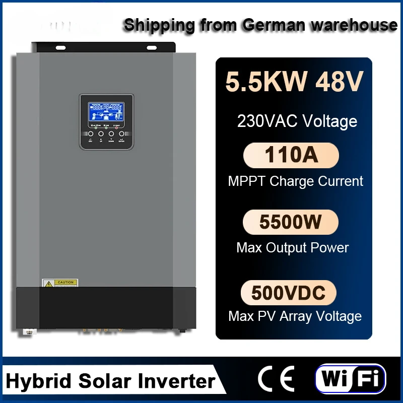 

Solar Hybrid Inverter 5.5KW 48V MPPT 110A 500VDC PV Input 220VAC Pure Sine Wave Hybrid Inverter With WiFI Solar Inversor