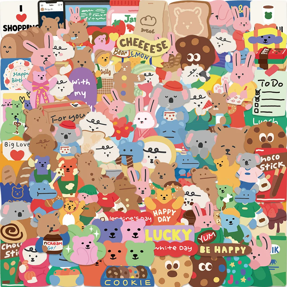 100pcs Korean dailylike Bear Waterproof Stickers Kids Toy Decals Loptop Water Bottles DIY Phone Case