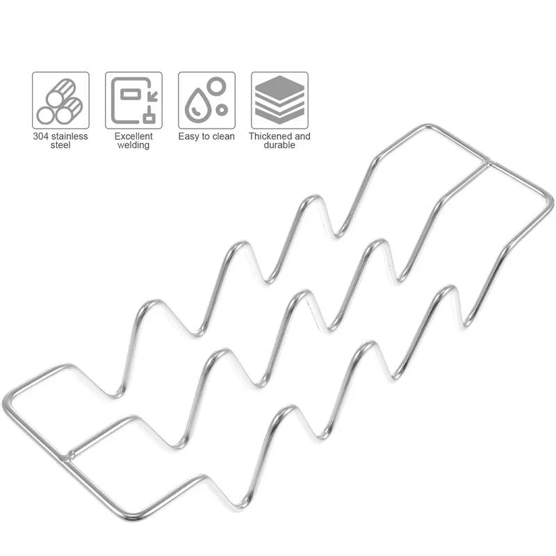Taco Holder 1pcs Stainless Steel Taco Holders Wave Shape Mexican Food Rack Hard Shells Hot Dog Holder Stand Rack Display Kitchen Gadgets