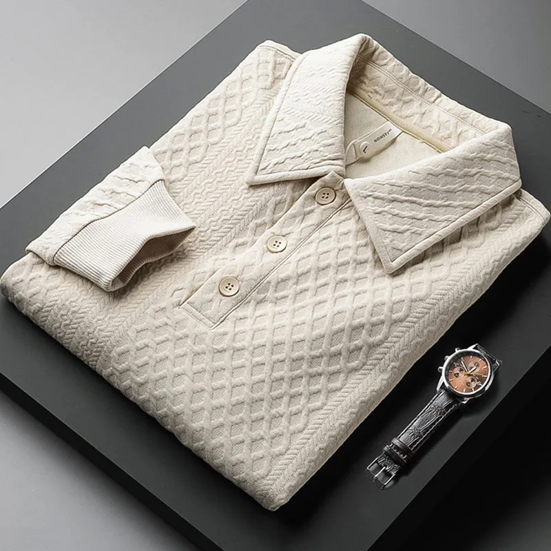 

Advanced sense of thick jacquard fabric long sleeve hoodie men's winter casual trend high-end lapel men's top