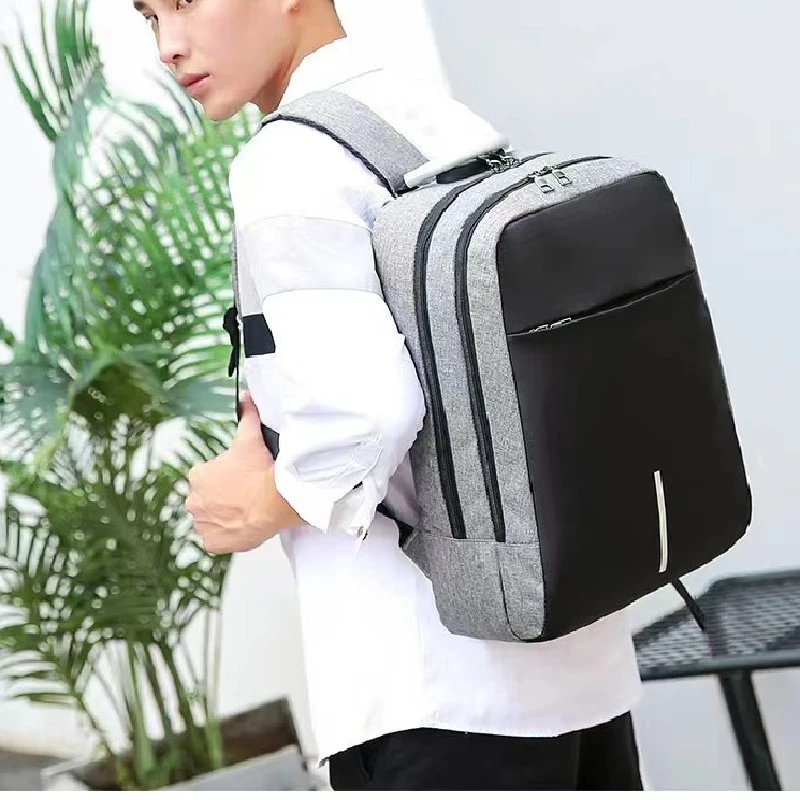 Men's New Solid Color Backpack, Casual USB Charging Bag, Women's Oxford