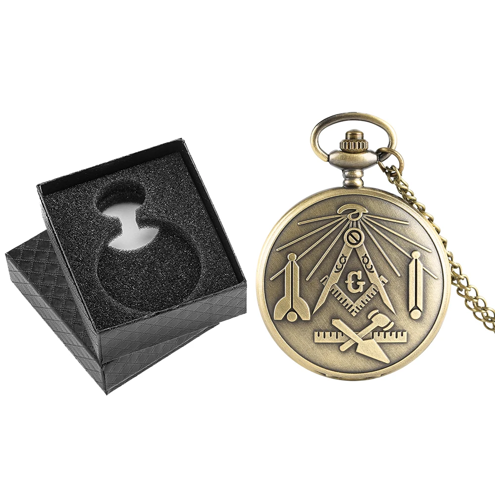 

Бронзовые кварцевые карманные часы Freemasons с коробкой для часов подарок на день рождения римские цифры белый циферблат Полный Охотник ожерелье карманные часы