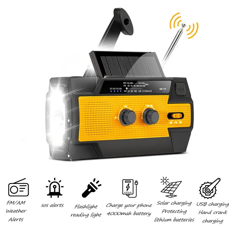 

Haman Cheap Emergency Radio with Flashlight Hurricane Emergency Solar Hand-Powered SOS Siren AM/FM/NOAA Mobile Power Bank