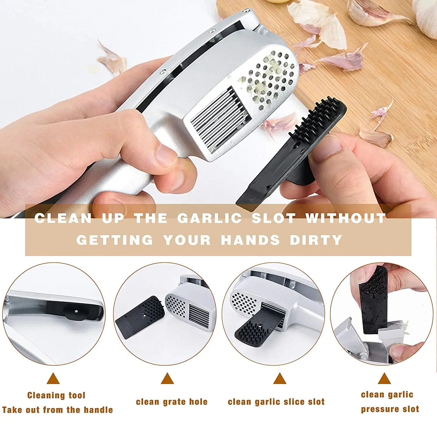 2 In 1 Garlic Press Slice Crushing Machine Aluminium Garlic Ginger Mincer Slicer Handheld Squeezer Masher Kitchen Cooking Tool