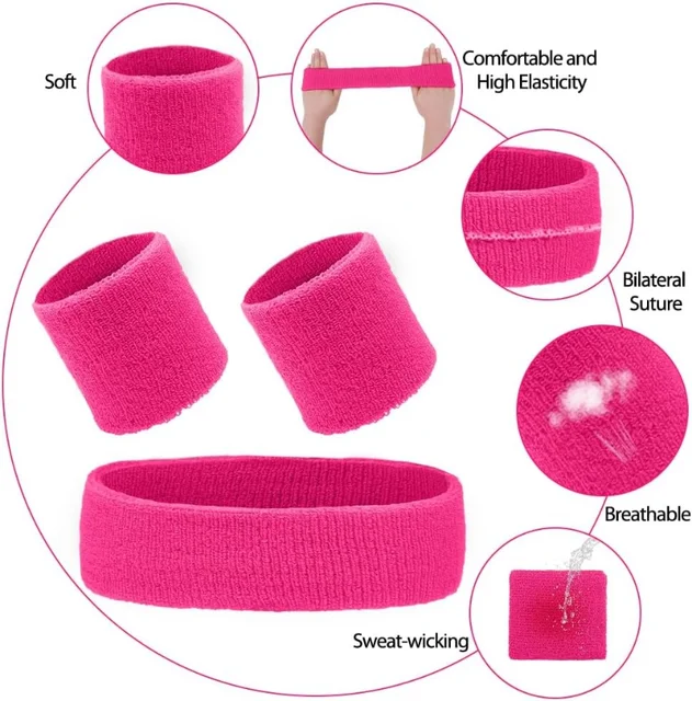 3Pcs Cotton Headbands Sweatbands Set for Running Cycling Yoga Sports Wristband Hairband Athletic Sweat Bands Moisture Wicking 3