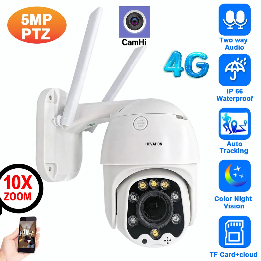 

4G IP Camera 5MP HD 10X Optical Zoom Wireless WiFi PTZ Speed Dome Camera Outdoor Video Surveillance Security CCTV Camera Camhi