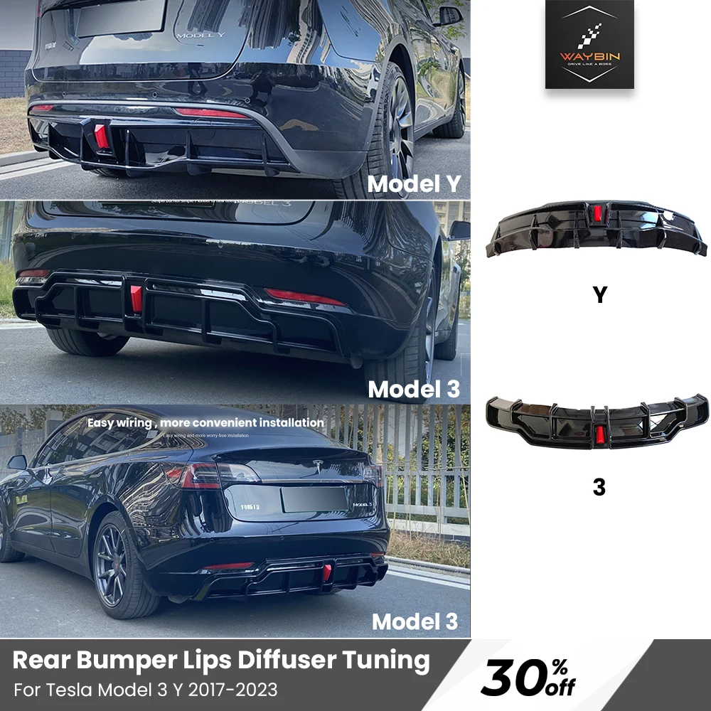 

Tesla 2023 Rear Diffuser Bumper Lip Chin Body Kit Deflector with Blink Light Tuning Accessories For Tesla Model 3 Y 2017- 2023