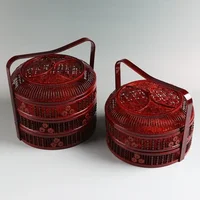 Portable Chinese Style Double-Layer Bamboo Basket Wedding Gift Fruit Basket  Decorative Food Storage Handcrafted Gift Box 2