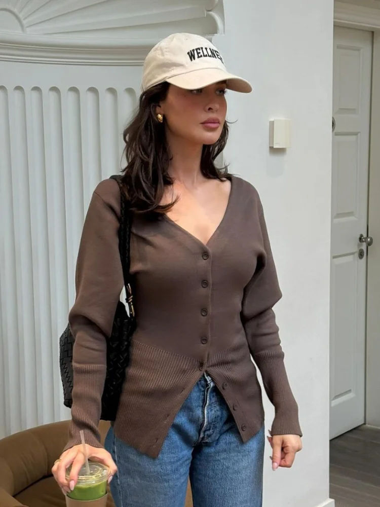Autumn Women Single-breasted Elegant Cardigans Casual Vintage Knintted Sweater Coat Streetwear