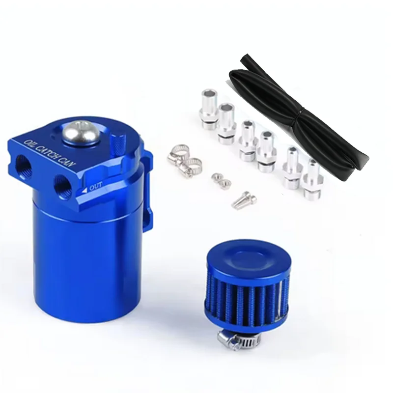 Universal Baffled Aluminum Oil Catch Can Reservoir Tank with Mini Breather Filter and Oil Dipstick