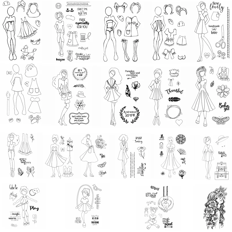 Slim Lady Girl Clothes Dress Shoes Clear Stamps Series Lovely Fashion Dolls Hats Stamps Stencil DIY Scrapbooking Stencil