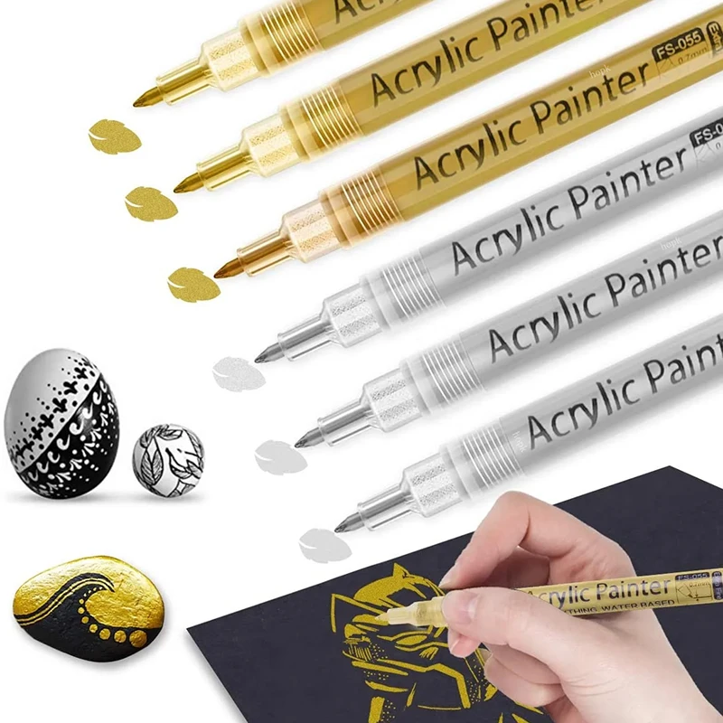 Acrylic paint markers 3Pcs/set Acrylic Markers Paint Pen Black/White/Gold/Silver for Rock Painting Stone Ceramic Tire Metal Canvas Extra-fine Tip