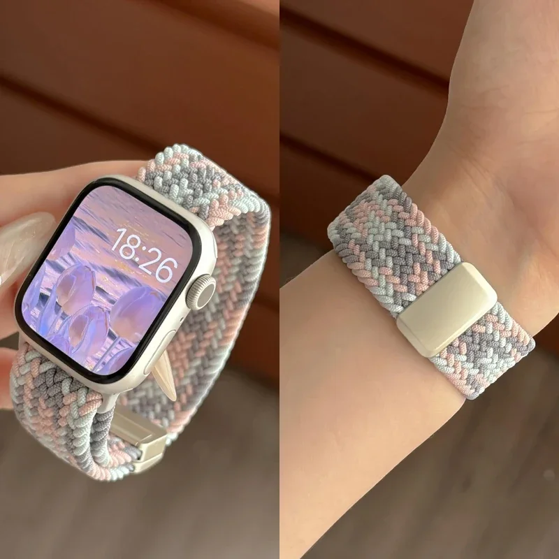 Apple Watch Ultra 2 용 땋은 루프 나일론 스트랩 49mm 46mm 42mm 45mm 41mm 자기 팔찌 Iwatch 10 9 8 7 6 5 SE 40 44mm 밴드