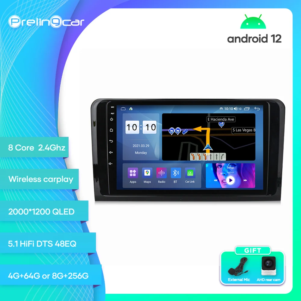 

Для Mercedes-Benz M-Class W164 GL-Class X164 ML GL 350 Android 12 автомобильный монитор 8 256g Carplay RDS GPS Встроенный 2din Радио DVD плеер
