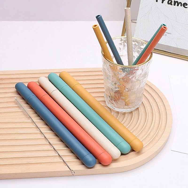 Reusable Food Grade Silicone Straws Straight Drinking Straw With Cleaning Brush Set Party Bar accessory drinking straws