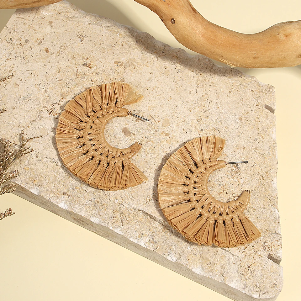 Orecchini A Cerchio In Legno Grandi 50 Mm - Marrone Naturale, Stile Etno Boho, Leggeri E Di Tendenza, 1 Paio