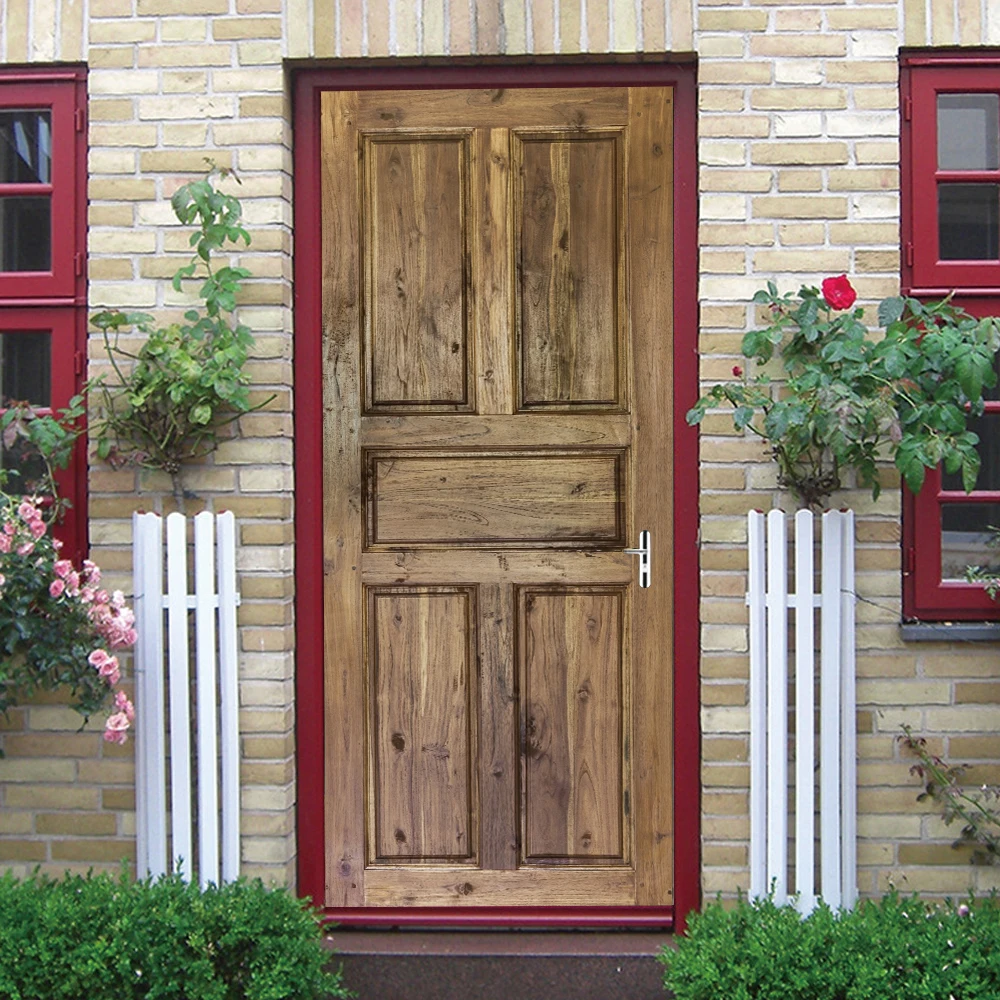 Pegatinas de madera Vintage para puerta, sala de estar de vinilo adhesivo  para papel tapiz, dormitorio, cubierta decorativa para puertas, tamaño  personalizado, carteles de decoración del hogar