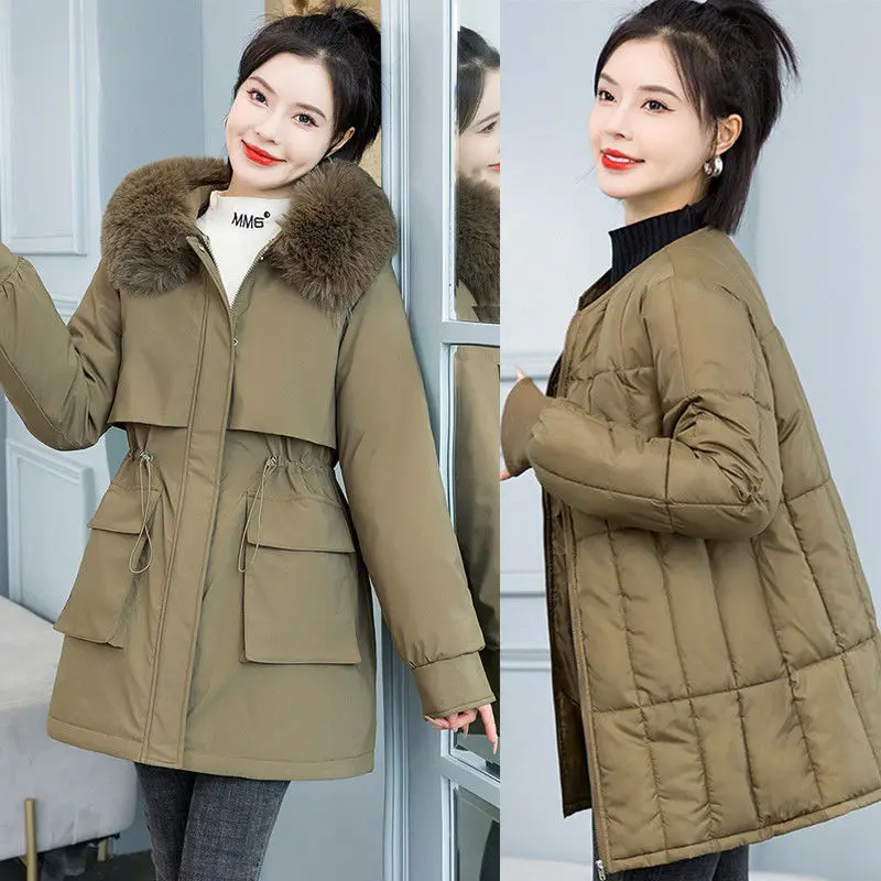 

Autumn Winter Women's Jackets New Wide-waisted Hooded Windbreaker Female Fleece Warm Thick Coat Women Parkas Outer T215