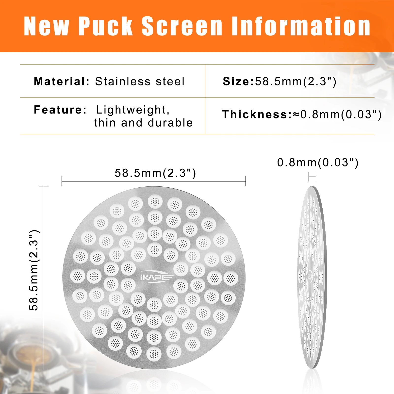IKAPE эспрессо Puck Screen V2 0,8 мм, пищевой класс 304 нержавеющая сталь кофейная решетка-ультратонкий, прочный заземляющий фильтр