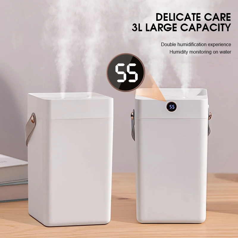 

Portable Humidifiers Diffusers 3000mL Air Humidifier Essential Oil Diffuser Humidity Digital Display Aromatherapy Double Nozzle