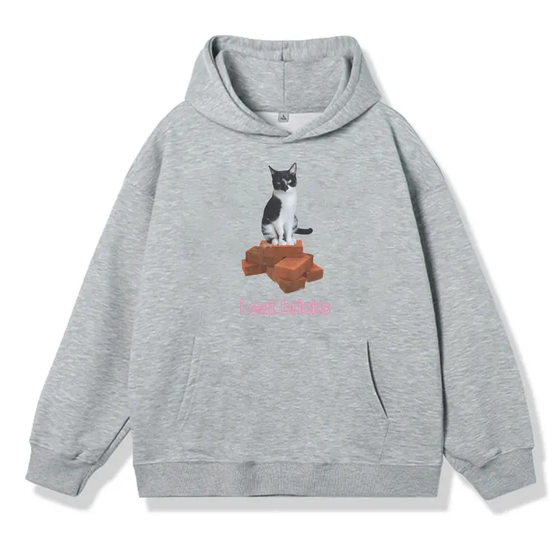 I Eat Bricks Cute Cat Funny Meme Graphic Hoodie Male Fashion Casual Sweatshirt Men Women Clothing Streetwear Oversized Pullover