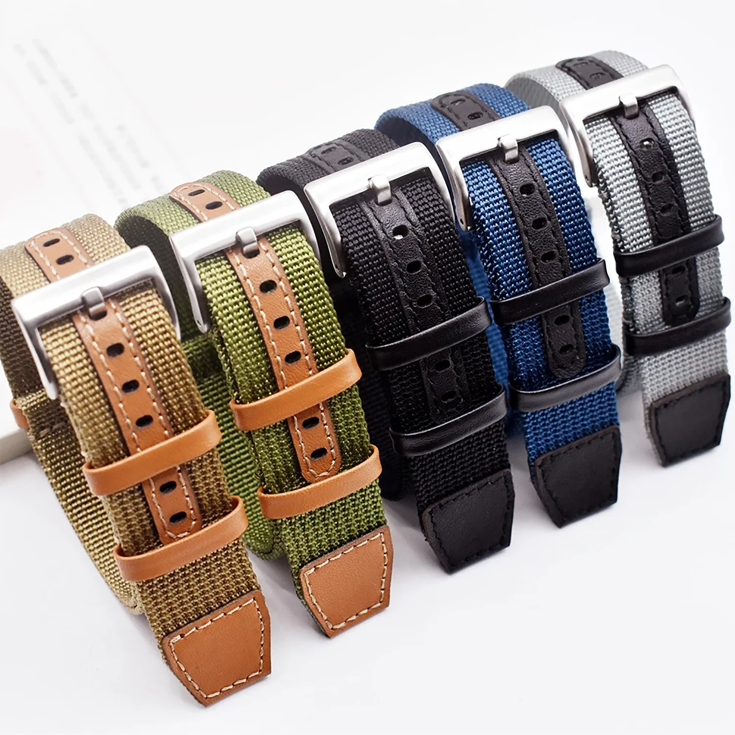 Versatile Canvas Nylon and Leather Watch Strap, Soft and Stylish