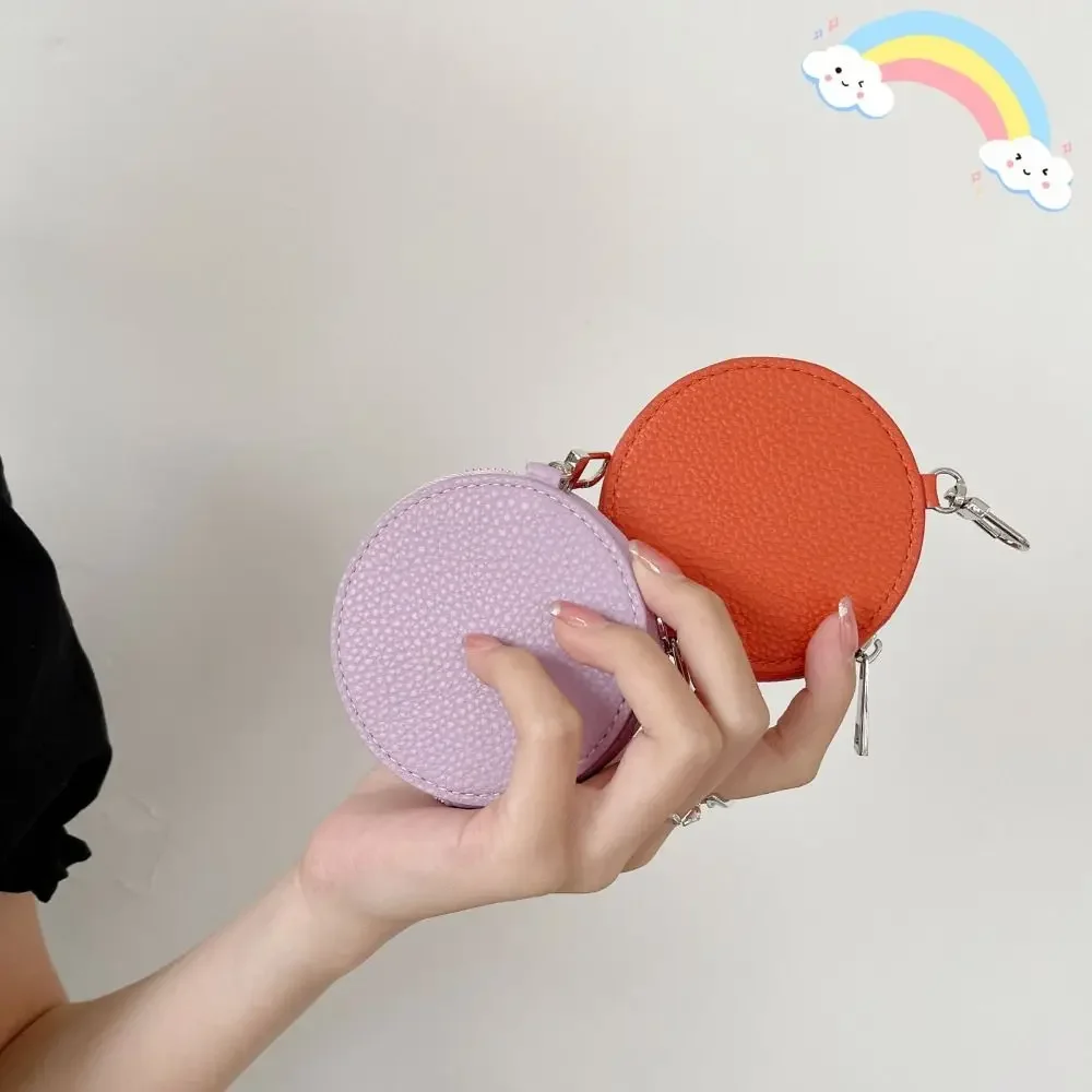 Fashion Women PU Leather Coin Purse Lovely Round Zipper Short Small Wallet Japanese Korean Style Headset Card Bag