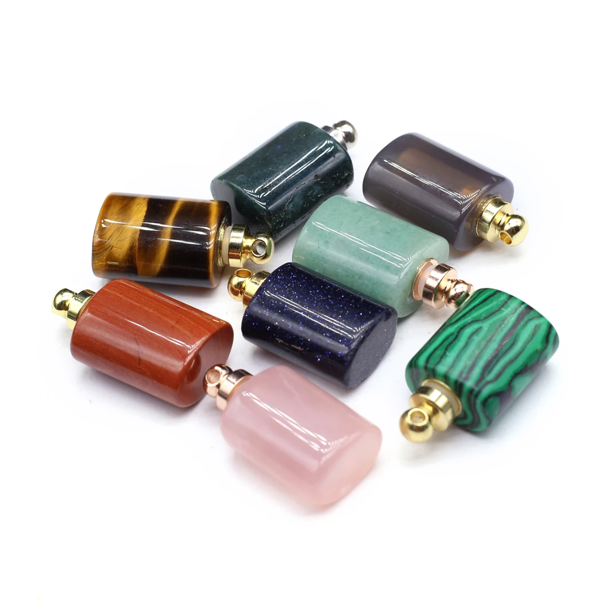 5PCS Wholesale Natural Semi Precious Stone Cylindrical Pendant Perfume Bottle Jewelry Making DIY Necklace Accessories Gifts