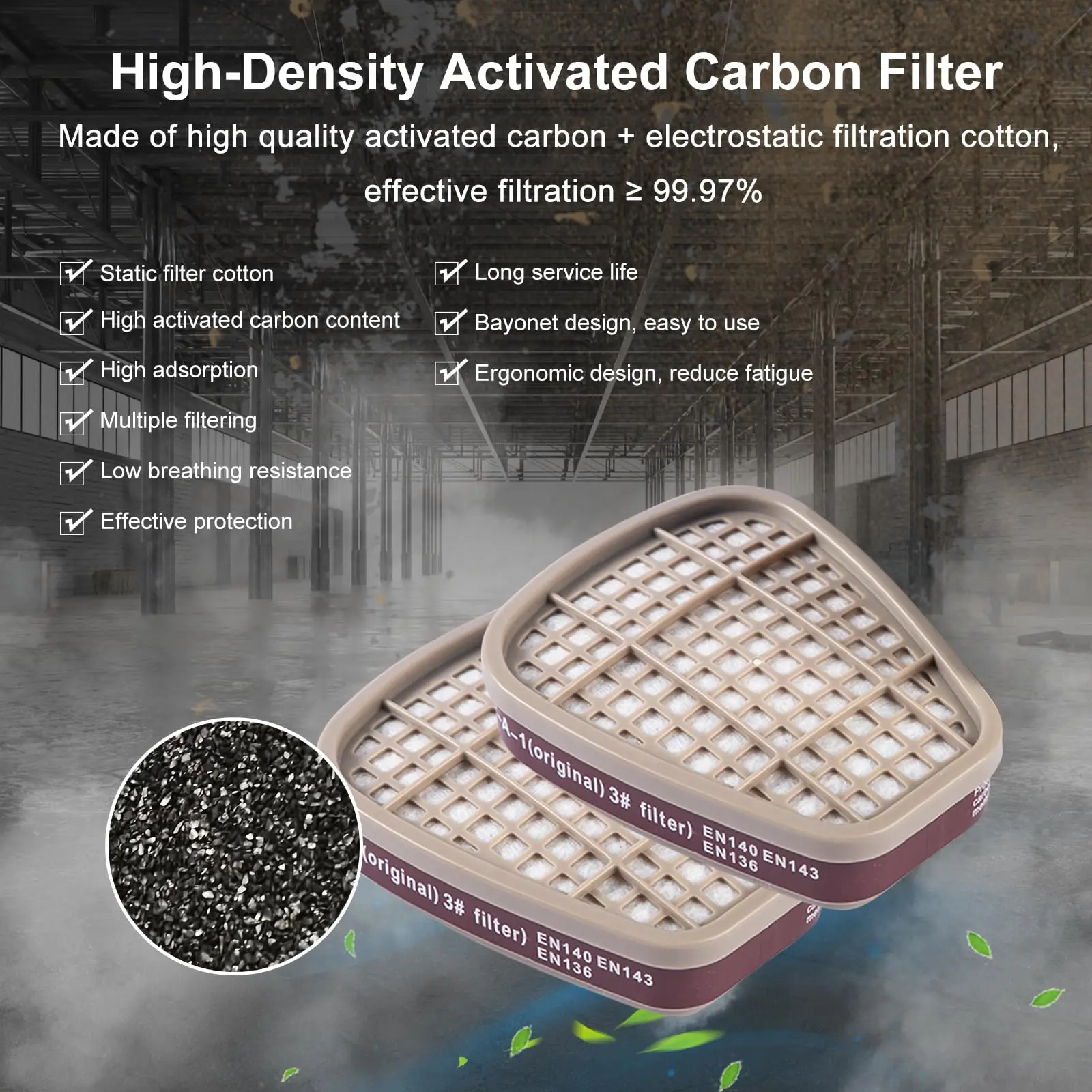 Cartouche Filtre 6001 pour Respirateur 6100/6200/6502/6800/7502 - 1 Paire Vert