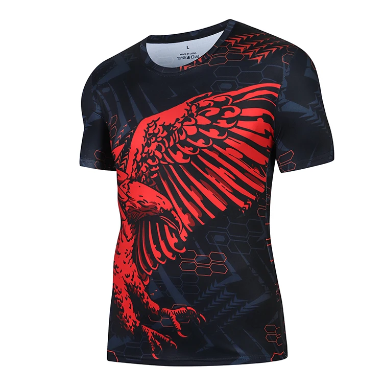 Hochleistungs-Kompressions-T-Shirt mit Eagle-Motiv, schnell trocknendes Material für das Sporttraining – Detail 6