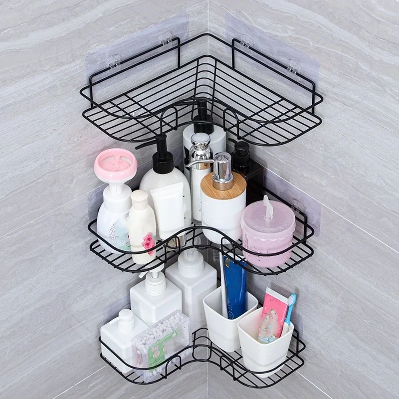 Hole-Free Bathroom Storage Rack Toilet Toilet Wall-Mounted Tripod Bathroom Sink Wall Storage Rack 5